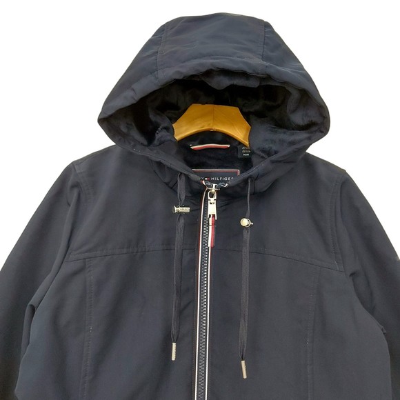 Tommy Hilfiger Jacket Womens Medium Navy Hooded Soft Shell Fleece Lined - Picture 4 of 12